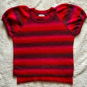 Pink/Magenta Striped Short Sleeve Knit Sweater